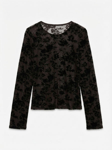 VERO MODA Floral Mesh Top in Chocolate