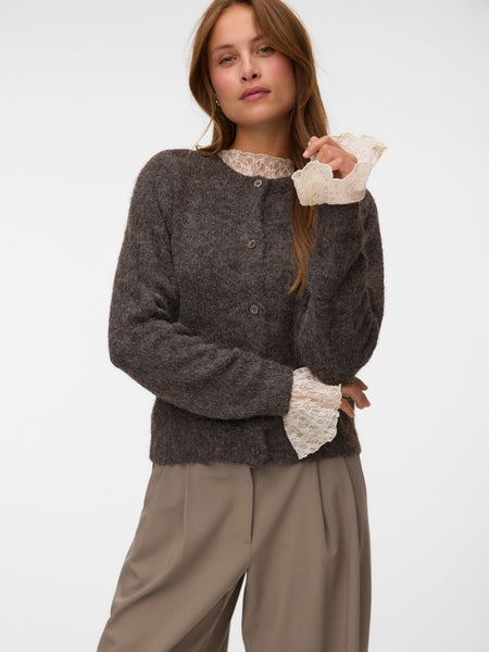 VERO MODA Long Sleeve Knit Cardigan in Chocolate