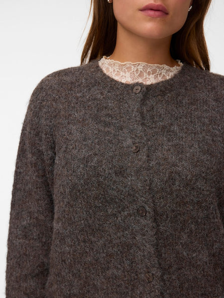 VERO MODA Long Sleeve Knit Cardigan in Chocolate