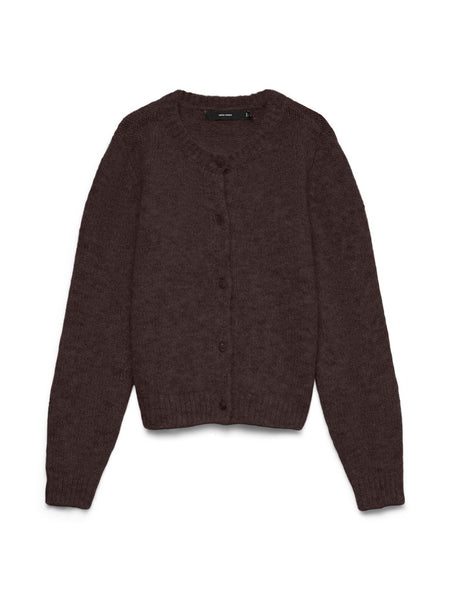 VERO MODA Long Sleeve Knit Cardigan in Chocolate
