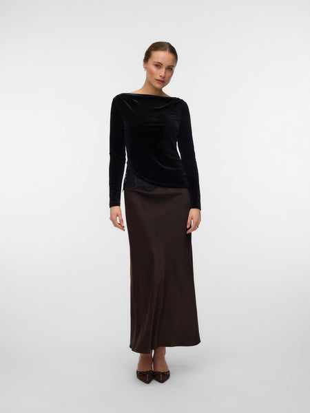 VERO MODA Lace Detail Velvet Top in Black