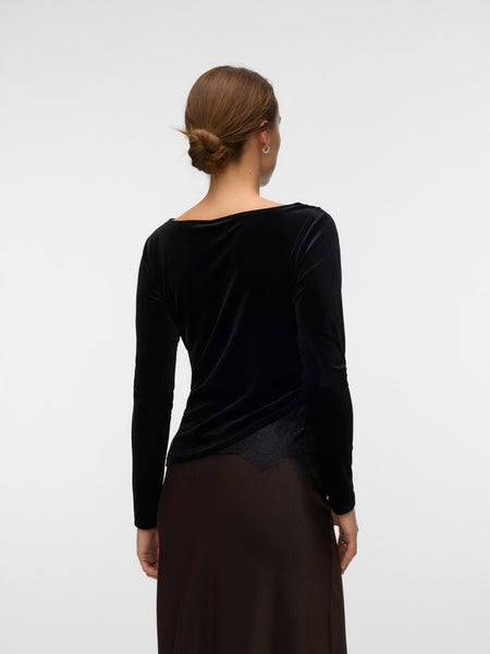 VERO MODA Lace Detail Velvet Top in Black