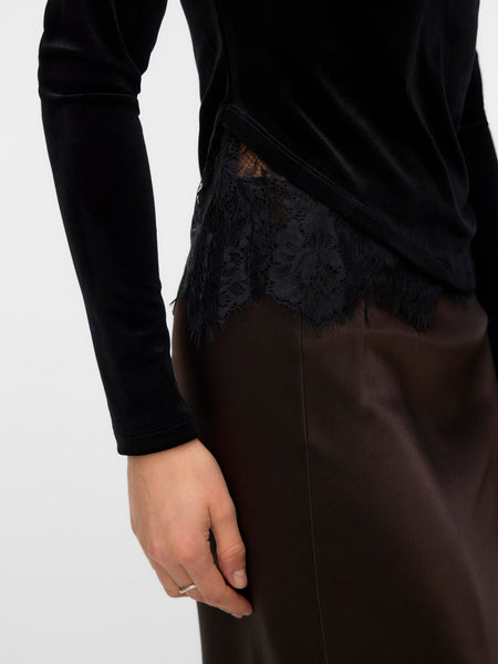 VERO MODA Lace Detail Velvet Top in Black