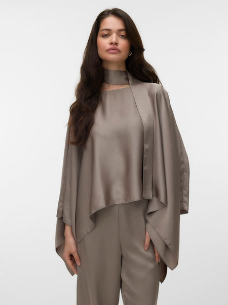 VERO MODA Satin Look Cape in Taupe