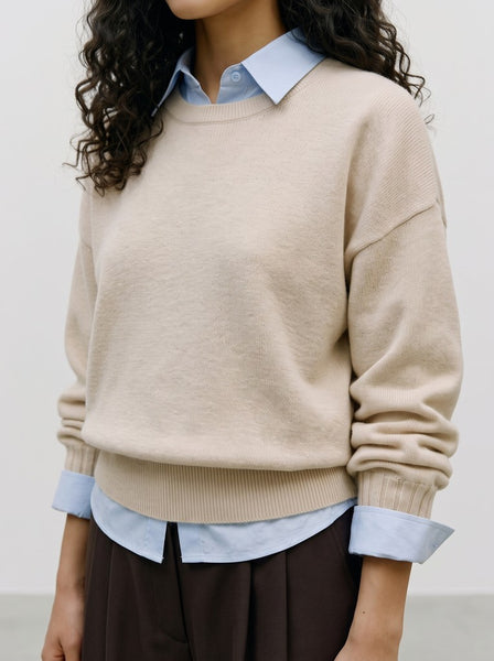 VERO MODA Round Neck Knit Jumper in Cream