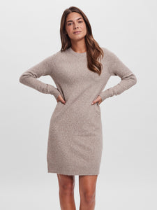 Vero Moda Long Sleeved Knitted Short Dress in Brown