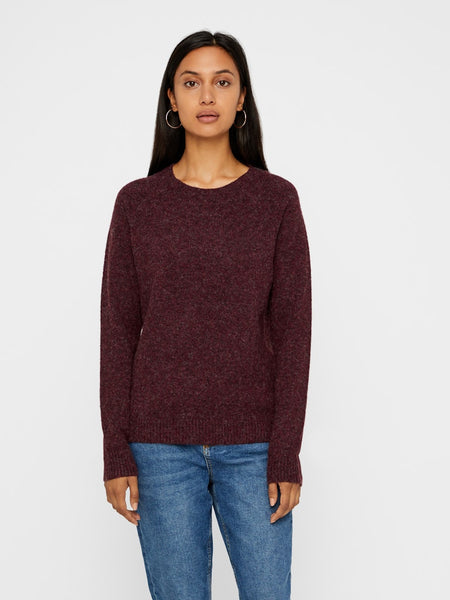 VERO MODA Knitted O-Neck Jumper in Burgundy
