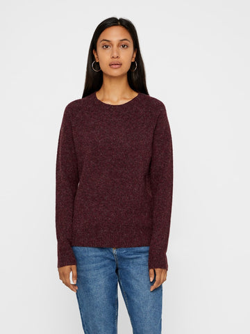 VERO MODA Knitted O-Neck Jumper in Burgundy