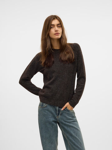 VERO MODA Knitted O-Neck Jumper in Brown