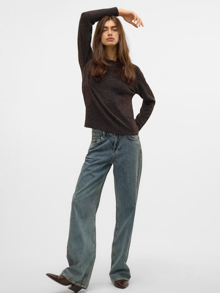 VERO MODA Knitted O-Neck Jumper in Brown