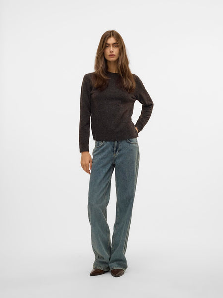 VERO MODA Knitted O-Neck Jumper in Brown