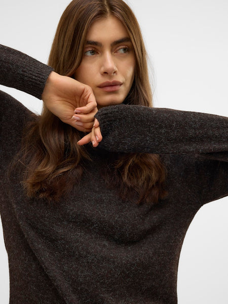 VERO MODA Knitted O-Neck Jumper in Brown
