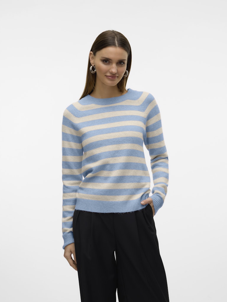 VERO MODA Knitted Striped O-Neck Jumper in Blue