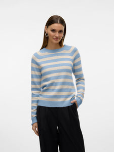 VERO MODA Knitted Striped O-Neck Jumper in Blue