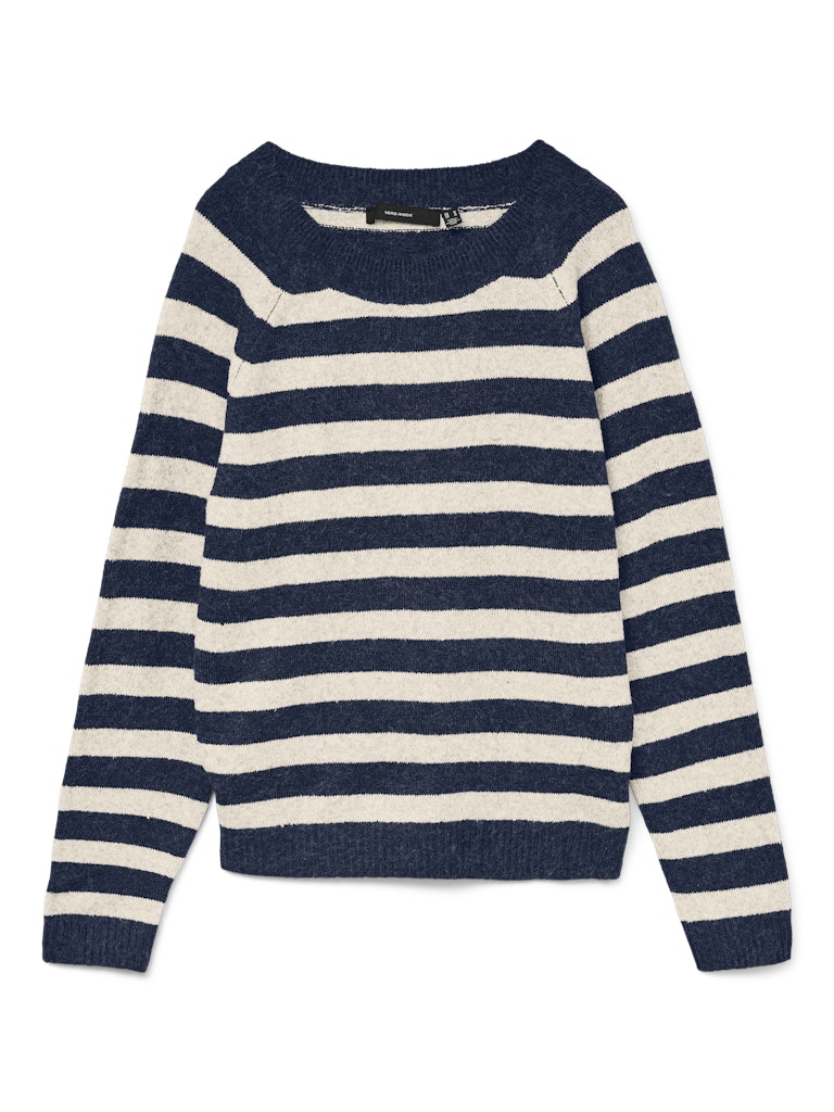 VERO MODA Knitted Striped O-Neck Jumper in Navy