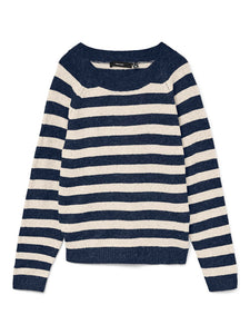 VERO MODA Knitted Striped O-Neck Jumper in Navy