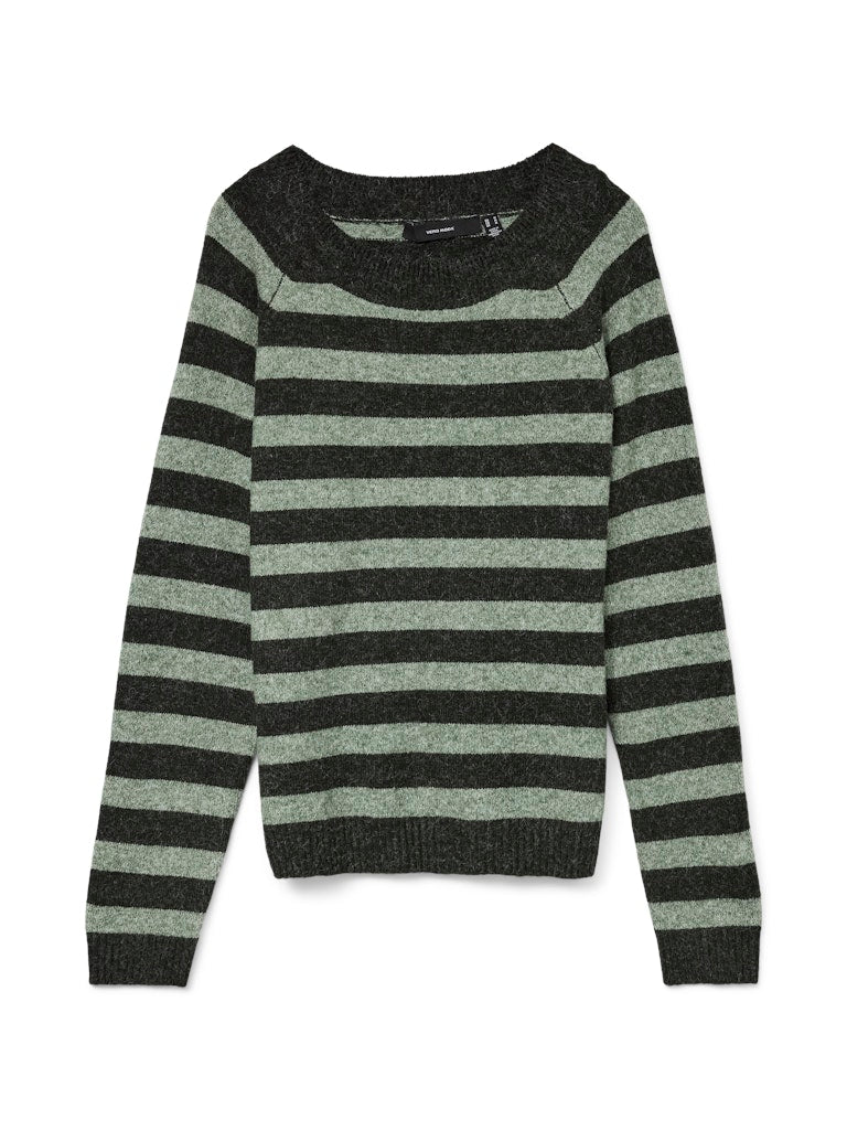 VERO MODA Knitted Striped O-Neck Jumper in Green