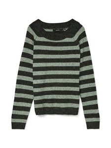 VERO MODA Knitted Striped O-Neck Jumper in Green