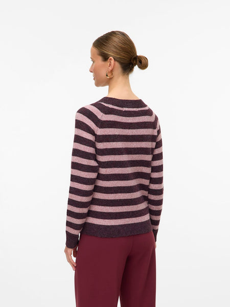 VERO MODA Knitted Striped O-Neck Jumper in Burgundy