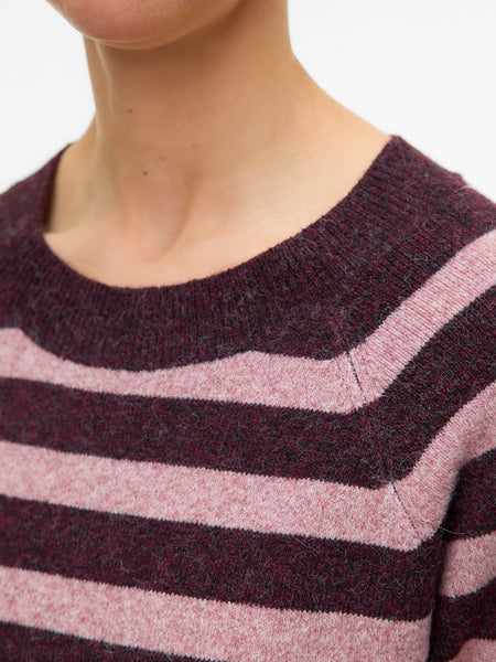 VERO MODA Knitted Striped O-Neck Jumper in Burgundy