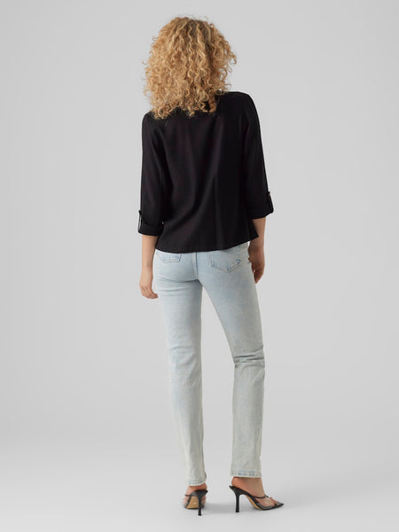 Vero Moda Linen Blend 3/4 Sleeve Blazer in Black