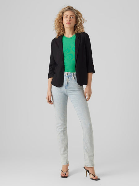 Vero Moda Linen Blend 3/4 Sleeve Blazer in Black