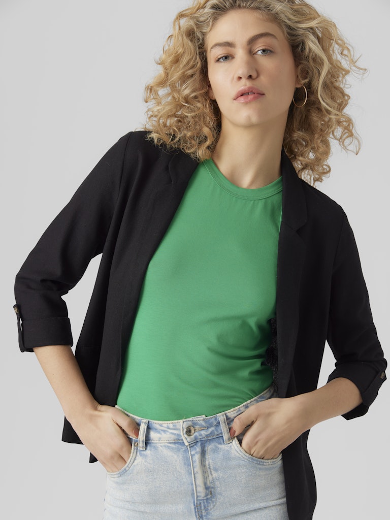 Vero Moda Linen Blend 3/4 Sleeve Blazer in Black