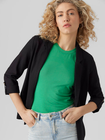 Vero Moda Linen Blend 3/4 Sleeve Blazer in Black