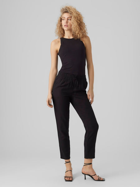 Vero Moda Straight Leg Linen Blend Trousers in Black