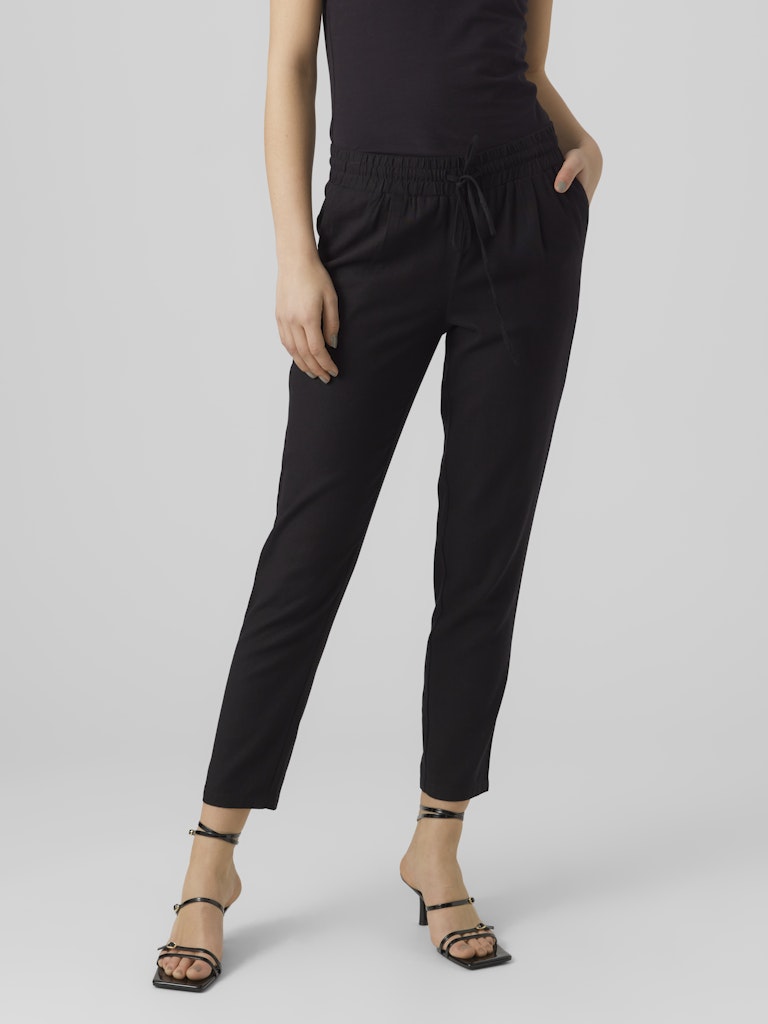 Vero Moda Straight Leg Linen Blend Trousers in Black