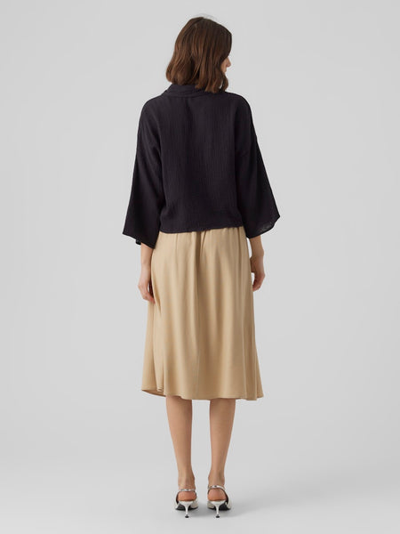 VERO MODA Cropped 3/4 Sleeve Cotton Shirt in Black