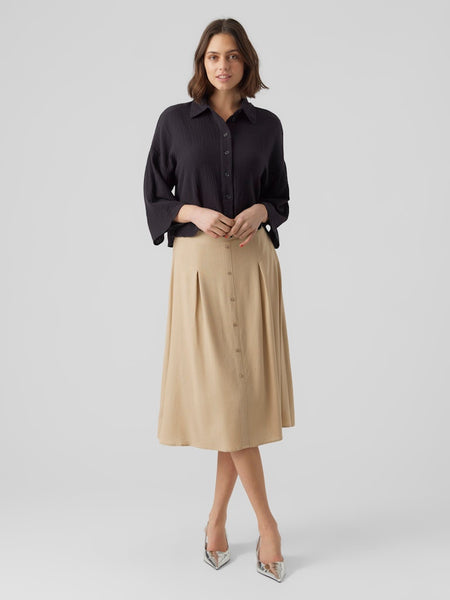 VERO MODA Cropped 3/4 Sleeve Cotton Shirt in Black