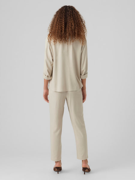 Vero Moda Straight Leg Linen Blend Trousers in Beige