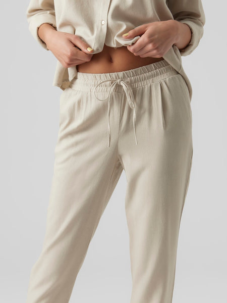 Vero Moda Straight Leg Linen Blend Trousers in Beige