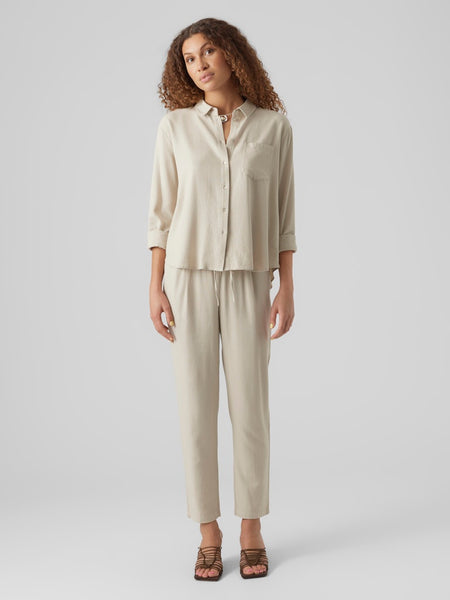 Vero Moda Straight Leg Linen Blend Trousers in Beige