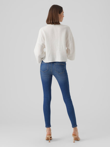 VERO MODA Cropped 3/4 Sleeve Cotton Shirt in White