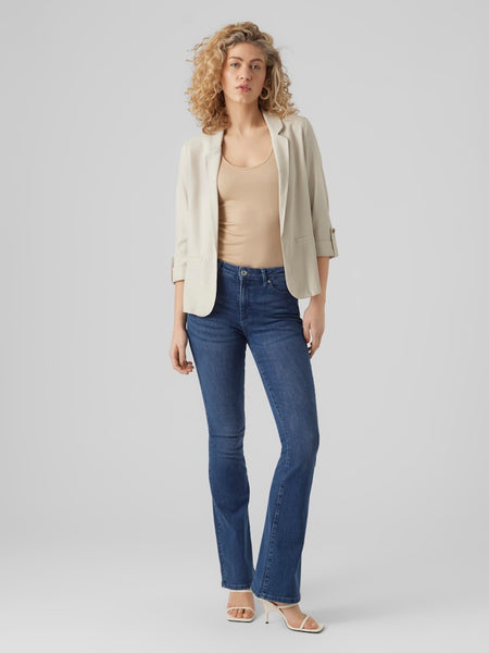VERO MODA 3/4 Sleeve Linen Blend Blazer in Beige