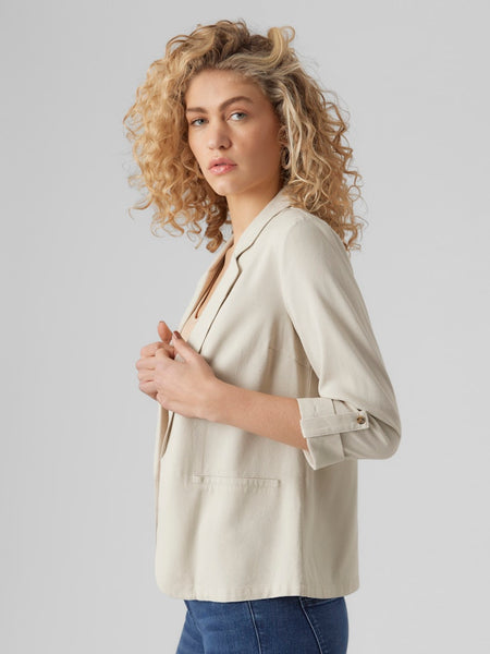 VERO MODA 3/4 Sleeve Linen Blend Blazer in Beige