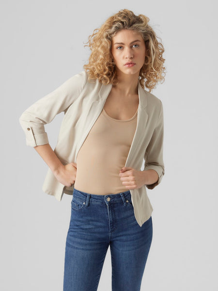 VERO MODA 3/4 Sleeve Linen Blend Blazer in Beige