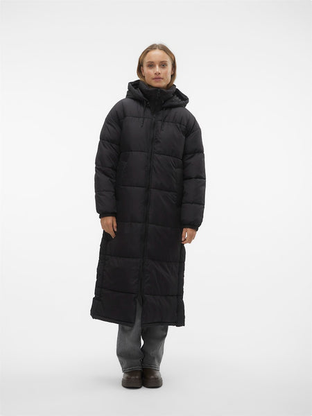 VERO MODA Long Padded Coat With Hood in Black