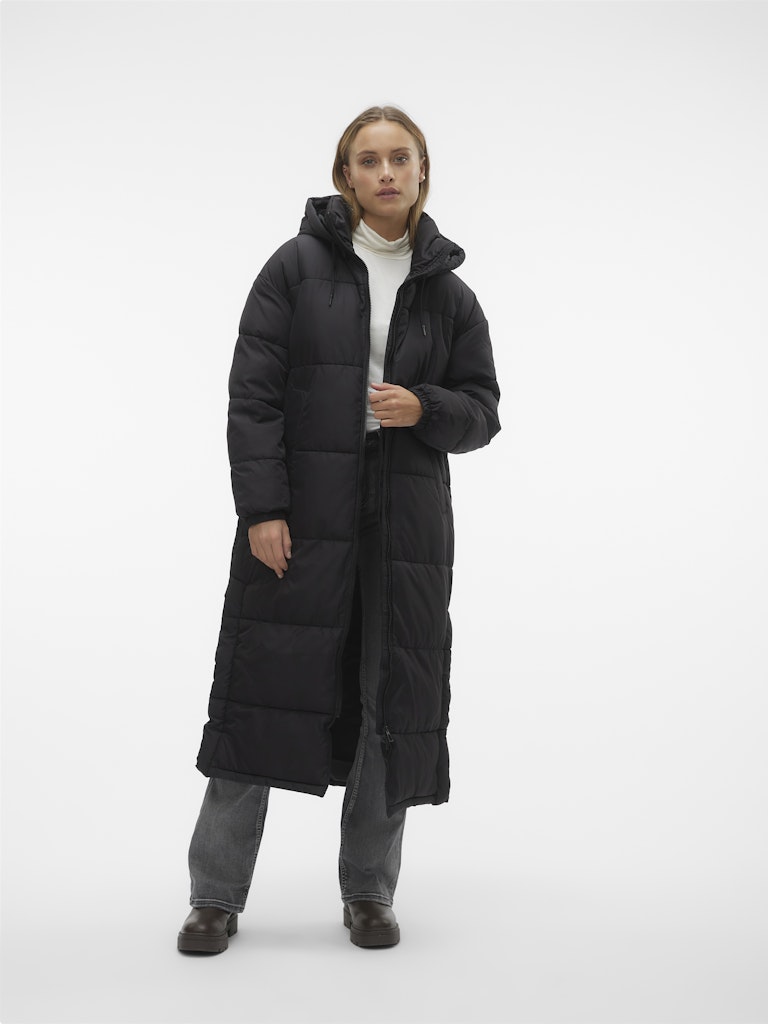 VERO MODA Long Padded Coat With Hood in Black