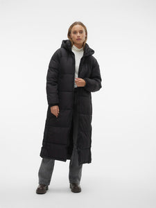 VERO MODA Long Padded Coat With Hood in Black