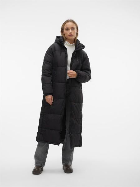 VERO MODA Long Padded Coat With Hood in Black