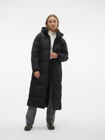 VERO MODA Long Padded Coat With Hood in Black
