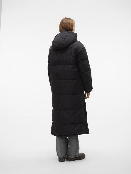VERO MODA Long Padded Coat With Hood in Black