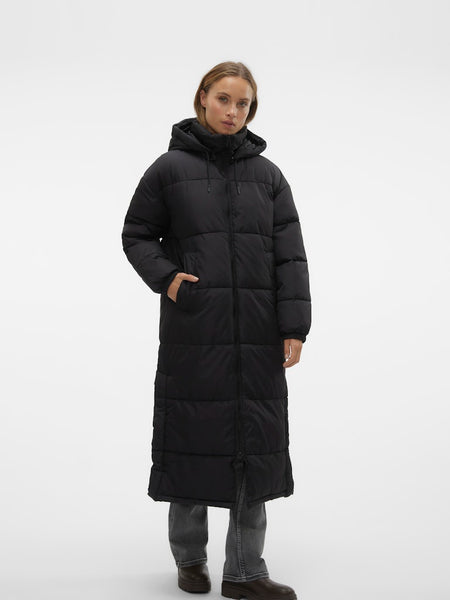 VERO MODA Long Padded Coat With Hood in Black