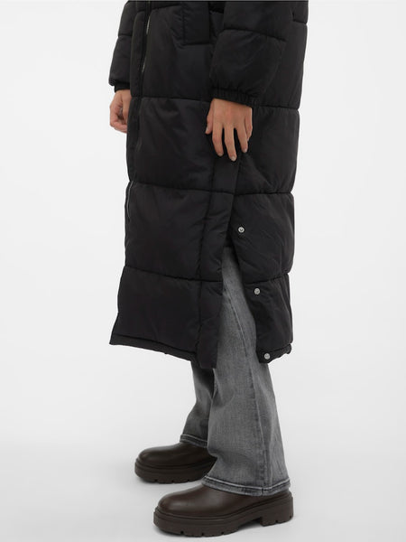 VERO MODA Long Padded Coat With Hood in Black
