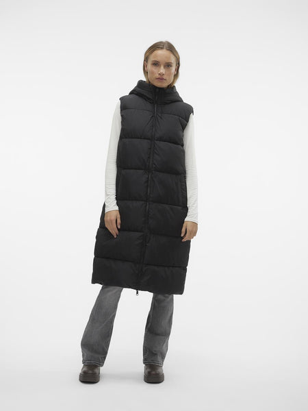 Vero Moda Long Padded Gilet With Hood in Black