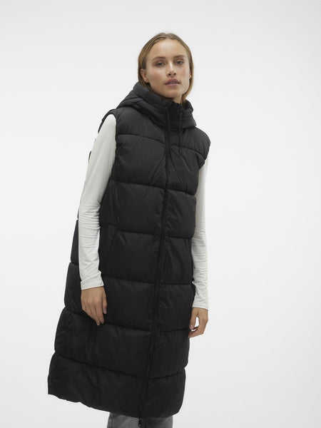 Vero Moda Long Padded Gilet With Hood in Black