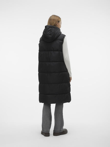 Vero Moda Long Padded Gilet With Hood in Black